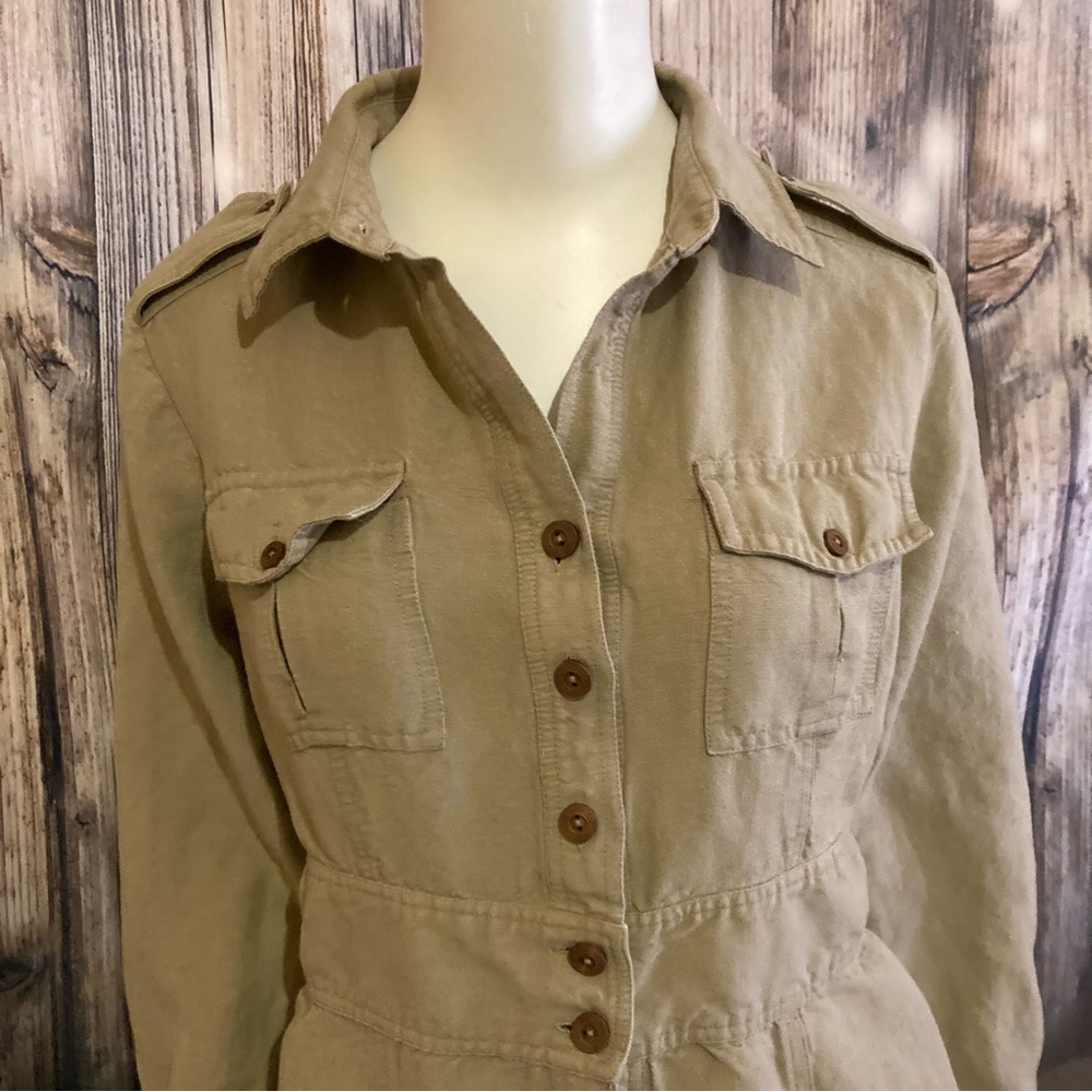 Soft Surroundings Khaki Button Down Mini Dress - Picture 2 of 12